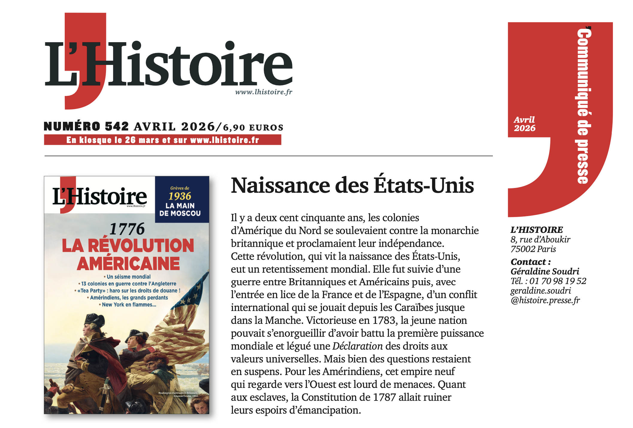 Parution – L’Histoire Numéro 542